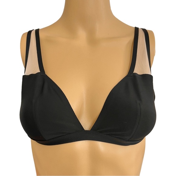 Victoria’s Secret Bralette Unlined V Neck Black Sheer Beige Mesh Size Medium - Picture 1 of 5